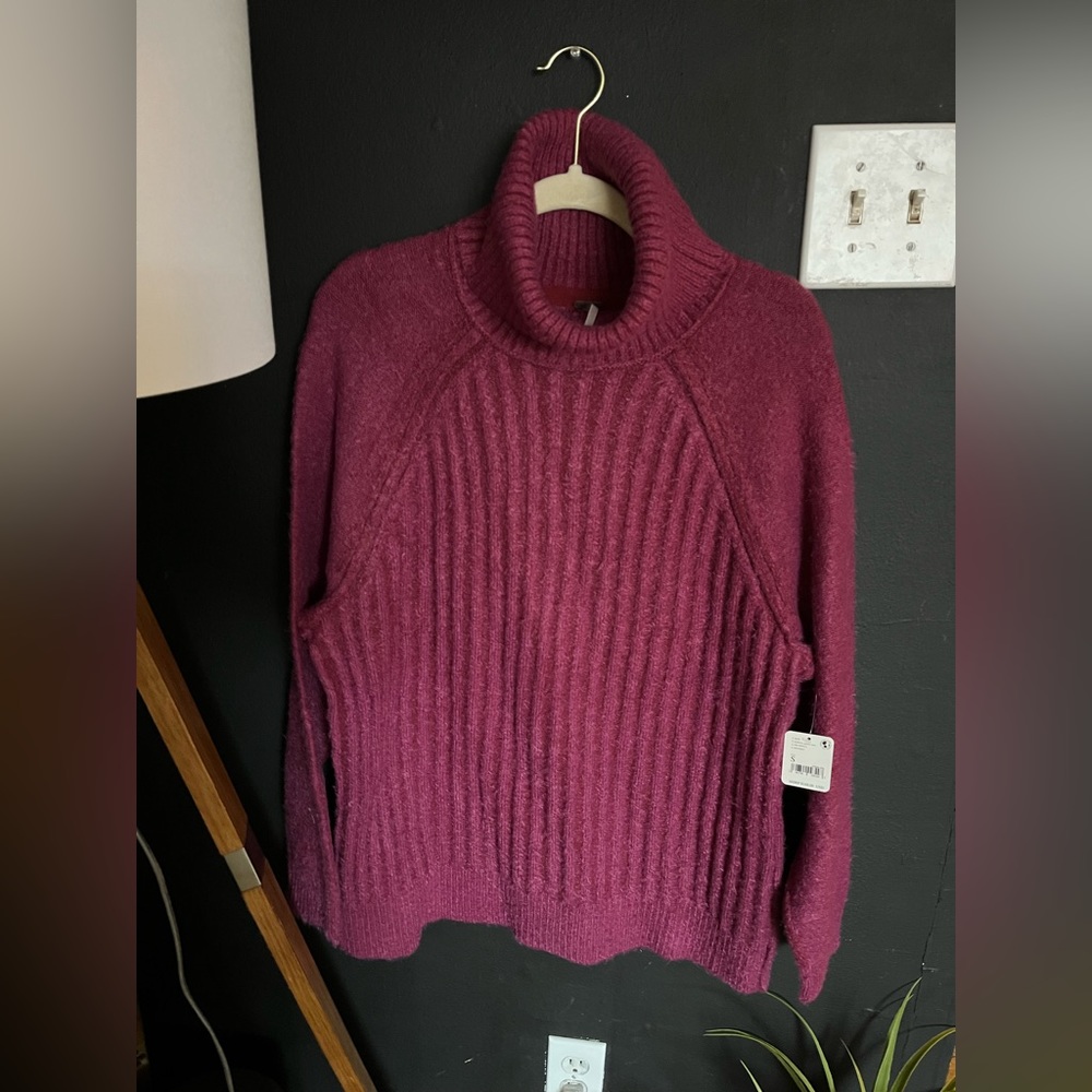 NWT FREE PEOPLE Big City Turtleneck Sweater | Mulberry Garnet Combo MSRP $168 - Picture 9 of 14
